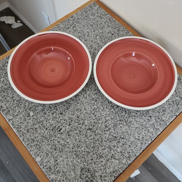 Villeroy & Boch Set Of 2 Rimmed Pasta Soup Bowl Rouge Red 10" Handpainted German - Picture 14 of 14